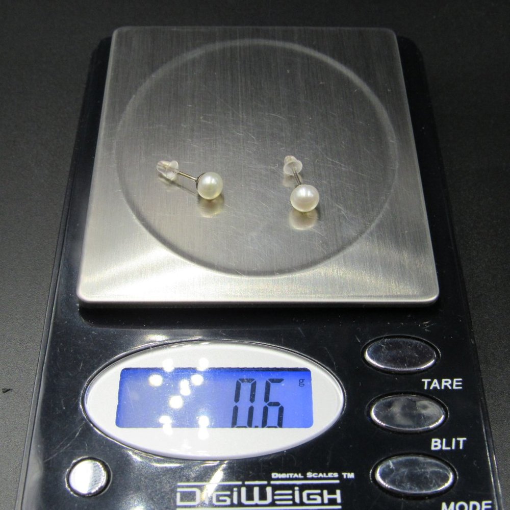 Sterling Silver Tiny White Pearl Stud Earrings - Picture 7 of 7